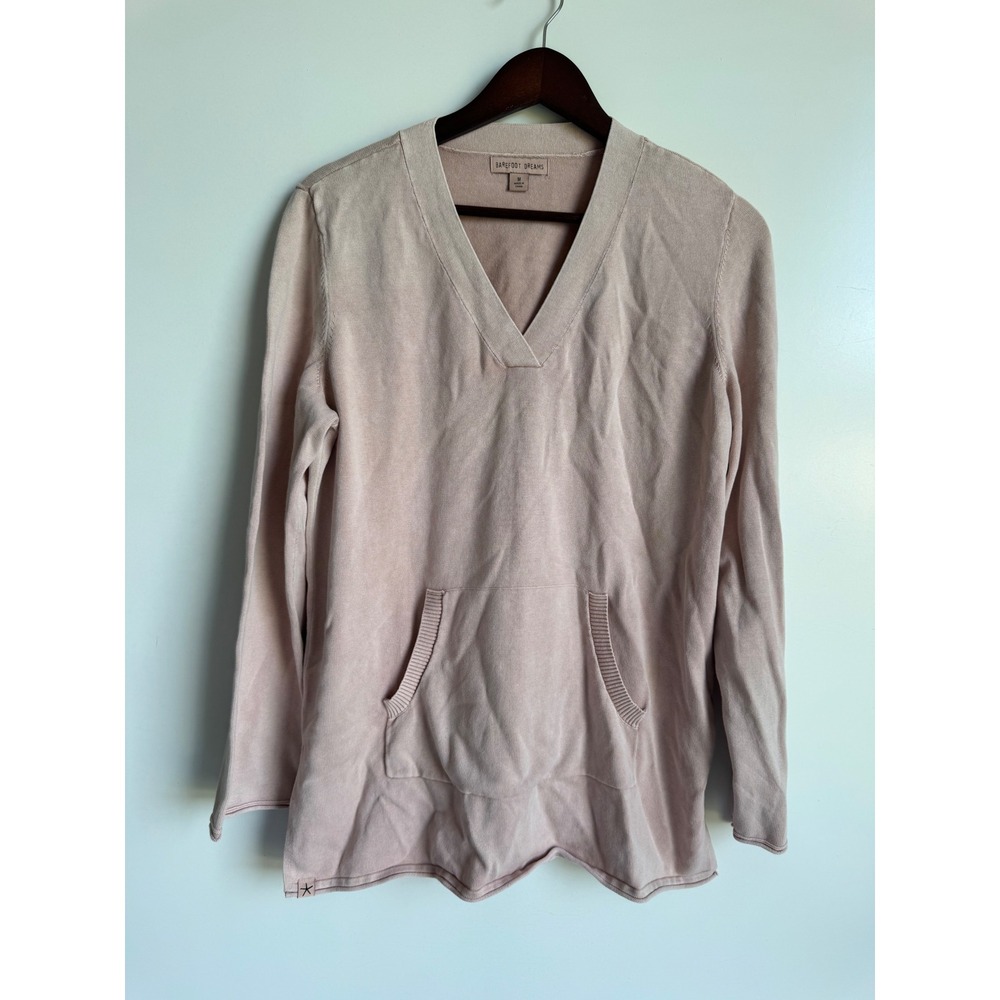 Barefoot Dreams Malibu Pink V-Neck Cotton Pullover Sweater BDWES25612 Loungewear
